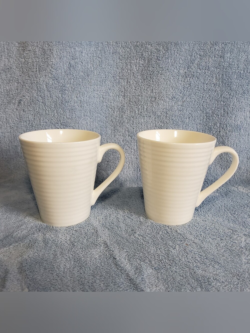 Food Network Stoneware White Coffee Cup Mug Ribbed 12 Oz Set Of 2